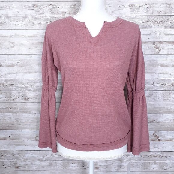 Baea Tops - Baea Womens Thermal Top M Flare Sleeve Pink 481A